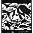 Mountain Lake Woodcut